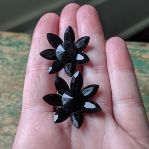 Vintage Faceted Lucite Black Flower Clip-On Earrings